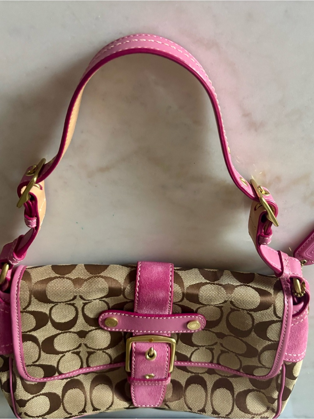 Vintage Y2K Coach Pink Signature Soho Buckle Shoulder Bag #1482 - Picture 6 of 7